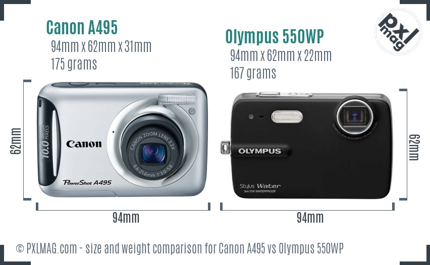 Canon A495 vs Olympus 550WP size comparison