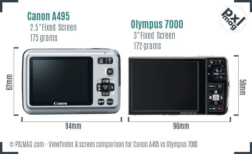 Canon A495 vs Olympus 7000 Screen and Viewfinder comparison