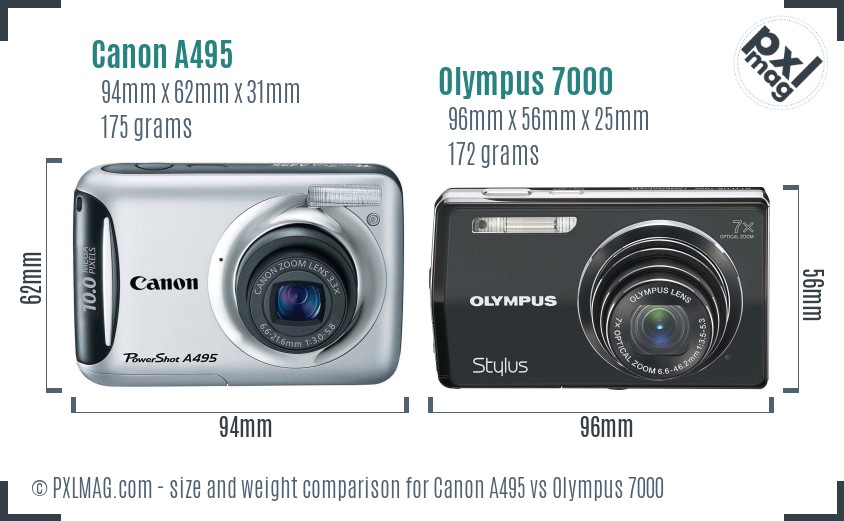Canon A495 vs Olympus 7000 size comparison