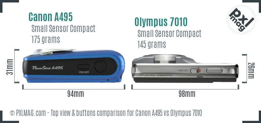Canon A495 vs Olympus 7010 top view buttons comparison