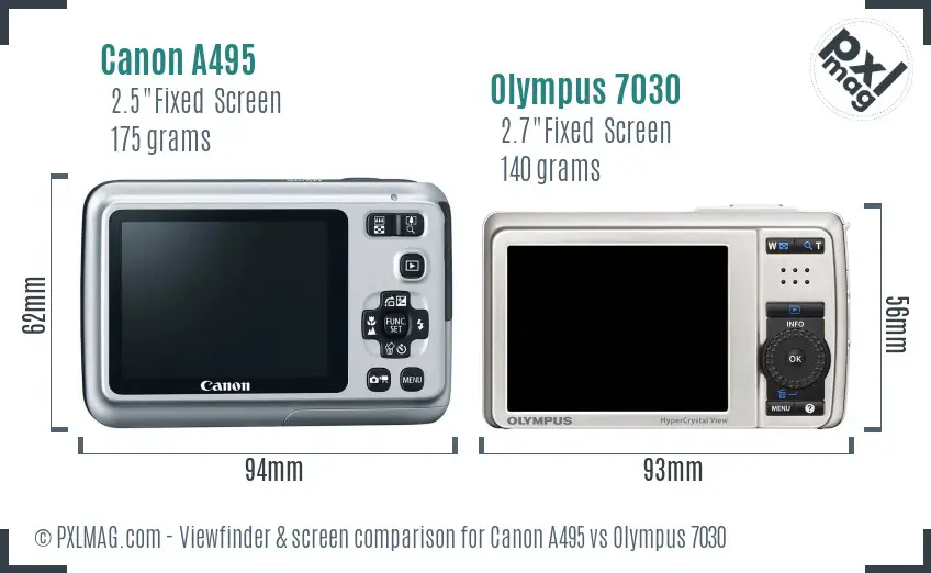 Canon A495 vs Olympus 7030 Screen and Viewfinder comparison