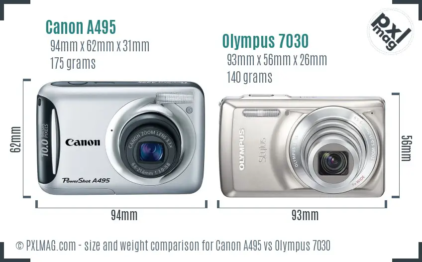 Canon A495 vs Olympus 7030 size comparison