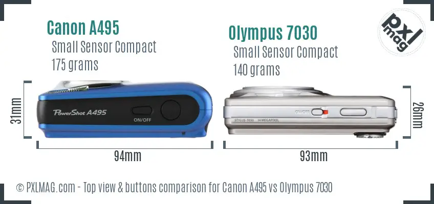 Canon A495 vs Olympus 7030 top view buttons comparison