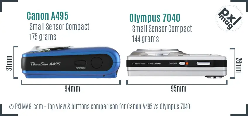 Canon A495 vs Olympus 7040 top view buttons comparison Canon A495 vs Olympus 7040 top view buttons comparison