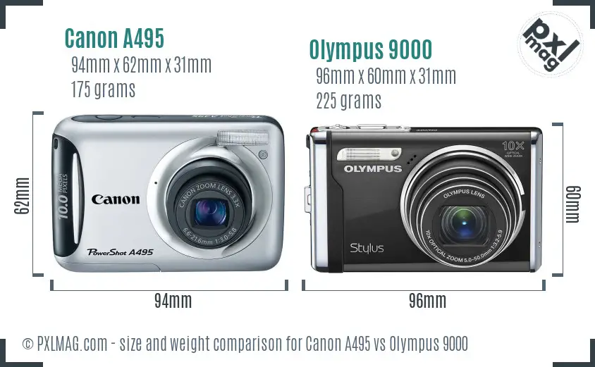 Canon A495 vs Olympus 9000 size comparison Canon A495 vs Olympus 9000 size comparison