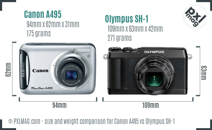 Canon A495 vs Olympus SH-1 size comparison Canon A495 vs Olympus SH-1 size comparison