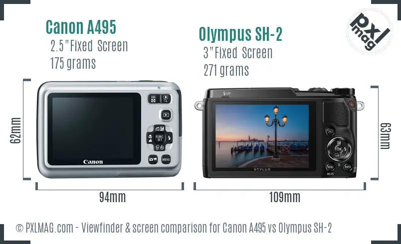 Canon A495 vs Olympus SH-2 Screen and Viewfinder comparison