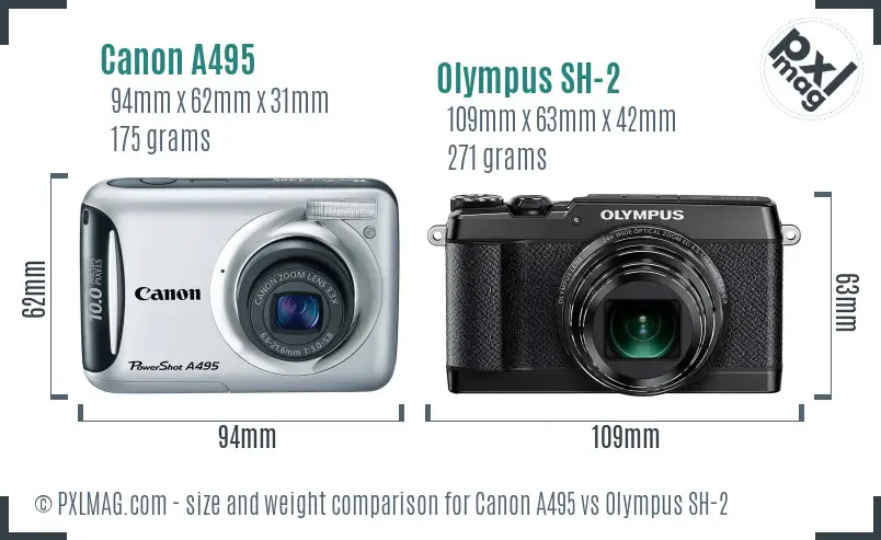 Canon A495 vs Olympus SH-2 size comparison