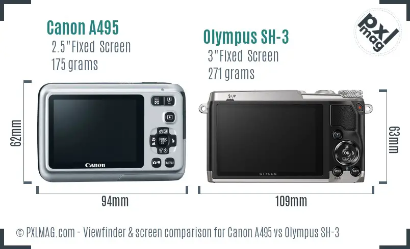 Canon A495 vs Olympus SH-3 Screen and Viewfinder comparison