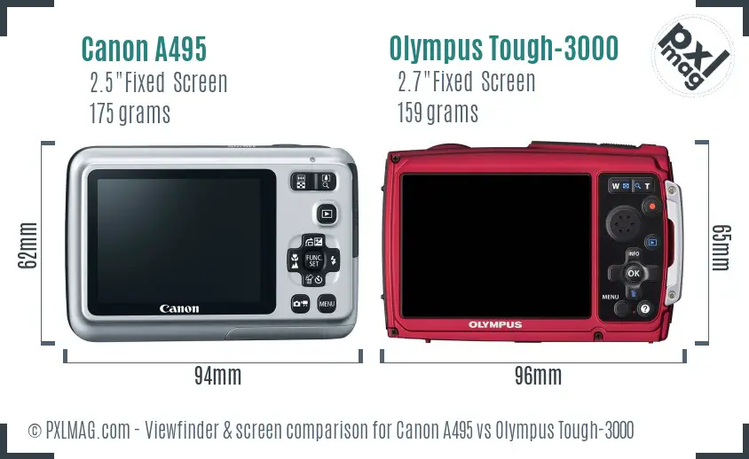 Canon A495 vs Olympus Tough-3000 Screen and Viewfinder comparison