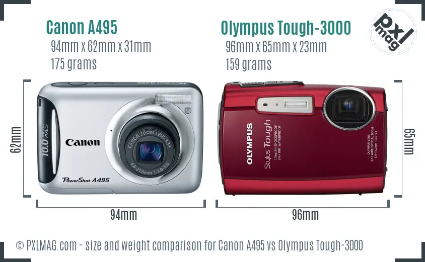 Canon A495 vs Olympus Tough-3000 size comparison