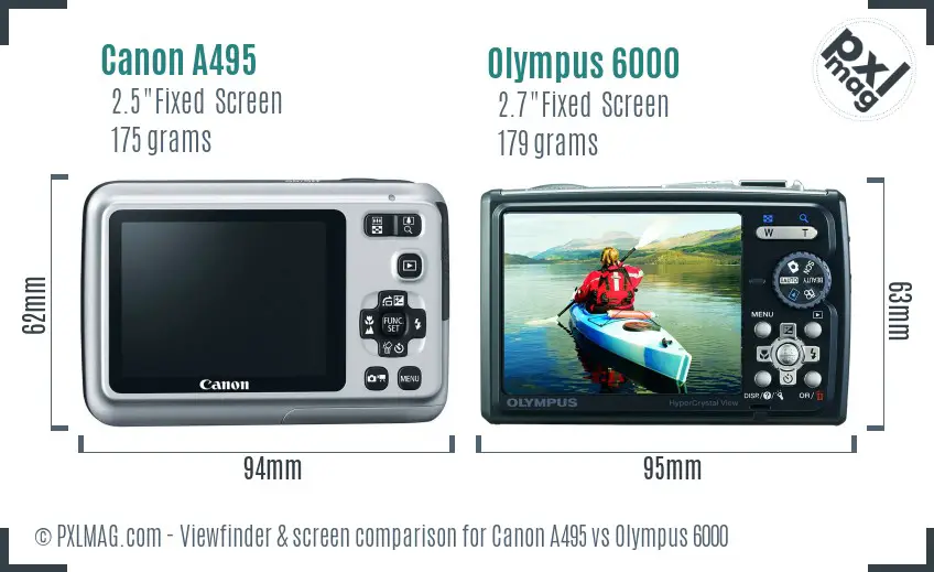 Canon A495 vs Olympus 6000 Screen and Viewfinder comparison