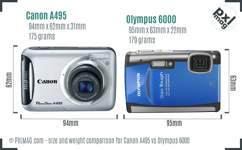 Canon A495 vs Olympus 6000 size comparison