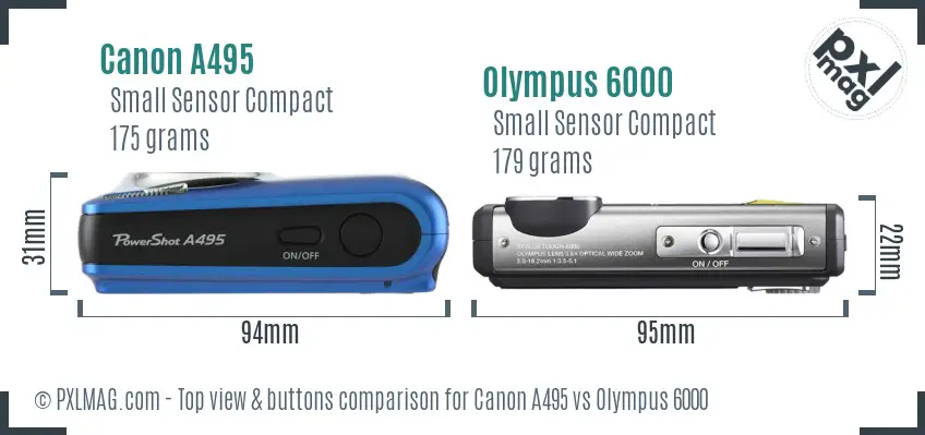 Canon A495 vs Olympus 6000 top view buttons comparison