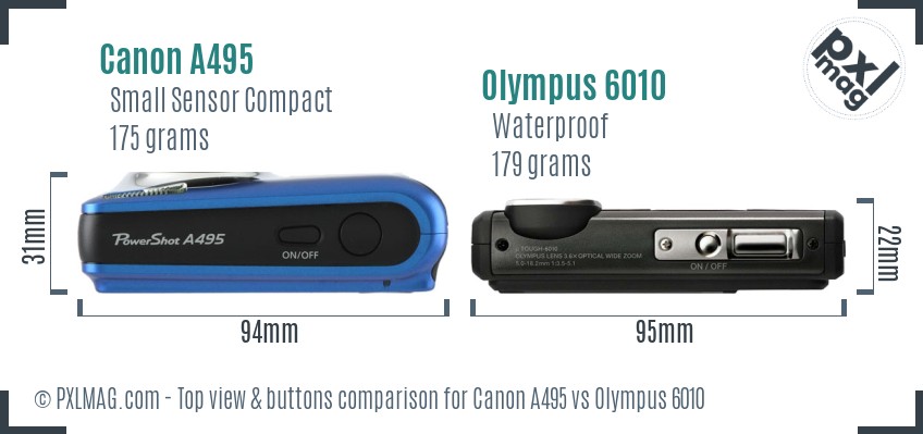 Canon A495 vs Olympus 6010 top view buttons comparison