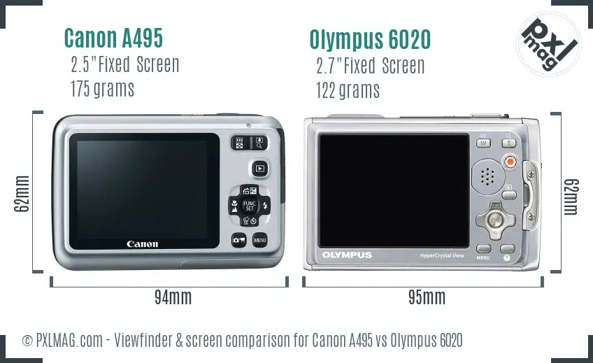 Canon A495 vs Olympus 6020 Screen and Viewfinder comparison