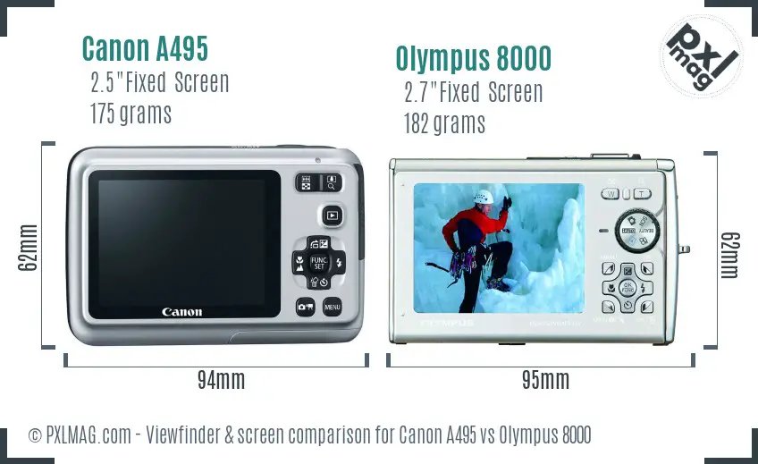 Canon A495 vs Olympus 8000 Screen and Viewfinder comparison