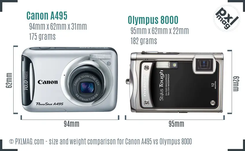 Canon A495 vs Olympus 8000 size comparison