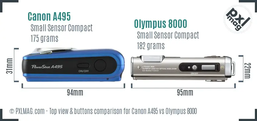Canon A495 vs Olympus 8000 top view buttons comparison