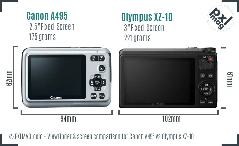 Canon A495 vs Olympus XZ-10 Screen and Viewfinder comparison