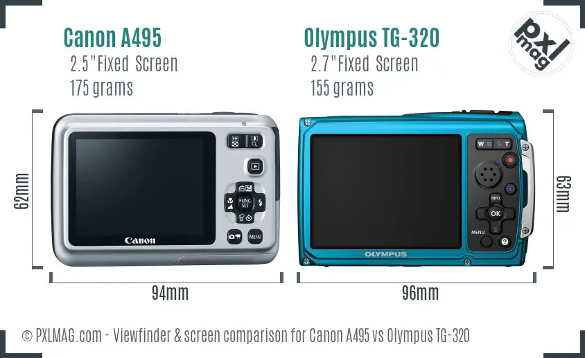 Canon A495 vs Olympus TG-320 Screen and Viewfinder comparison
