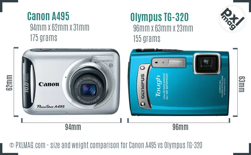 Canon A495 vs Olympus TG-320 size comparison
