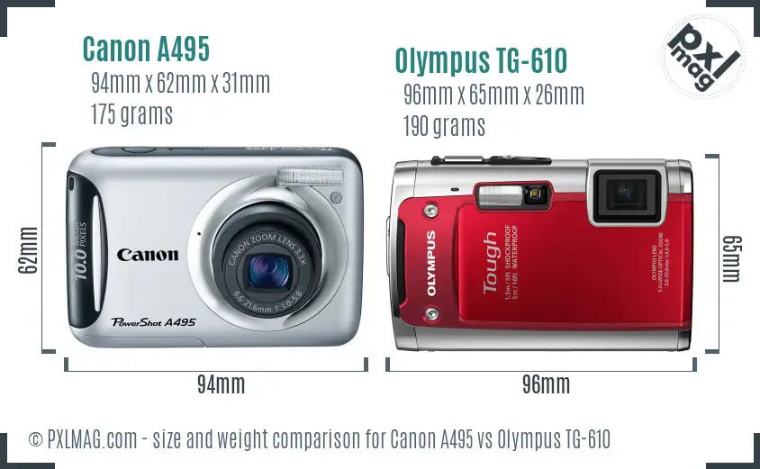 Canon A495 vs Olympus TG-610 size comparison Canon A495 vs Olympus TG-610 size comparison