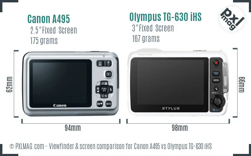 Canon A495 vs Olympus TG-630 iHS Screen and Viewfinder comparison