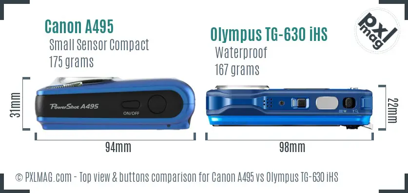 Canon A495 vs Olympus TG-630 iHS top view buttons comparison