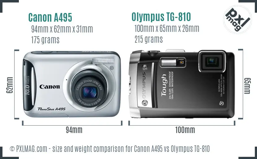 Canon A495 vs Olympus TG-810 size comparison