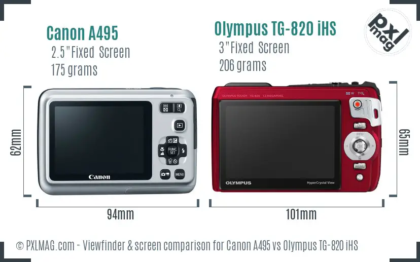 Canon A495 vs Olympus TG-820 iHS Screen and Viewfinder comparison