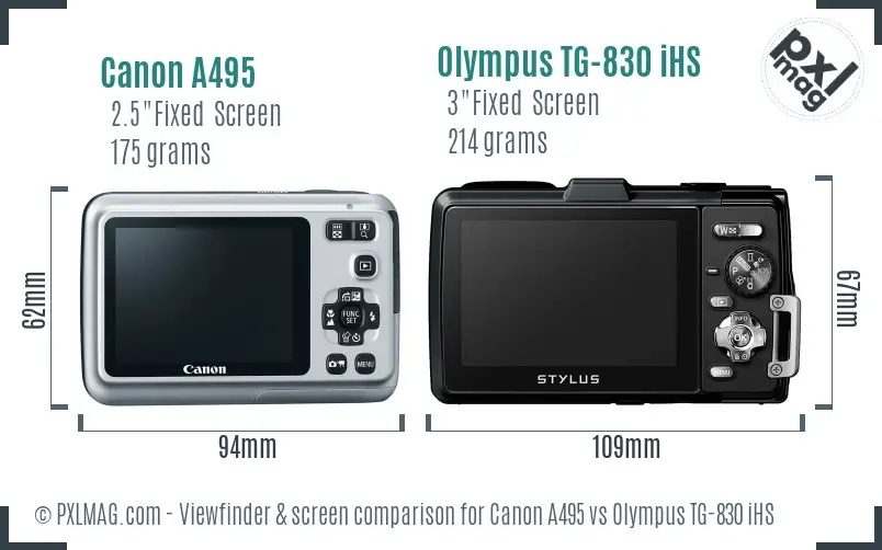 Canon A495 vs Olympus TG-830 iHS Screen and Viewfinder comparison
