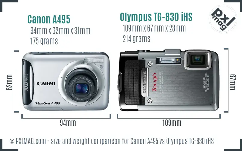 Canon A495 vs Olympus TG-830 iHS size comparison