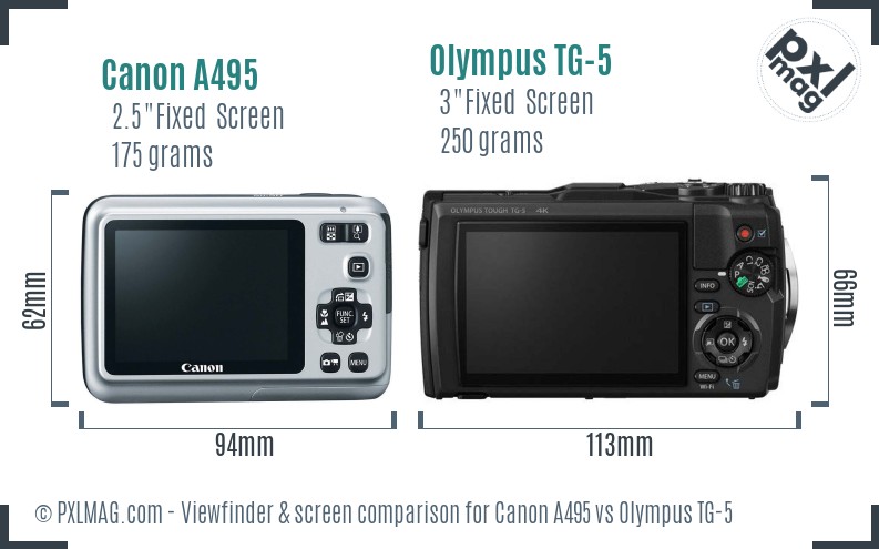 Canon A495 vs Olympus TG-5 Screen and Viewfinder comparison