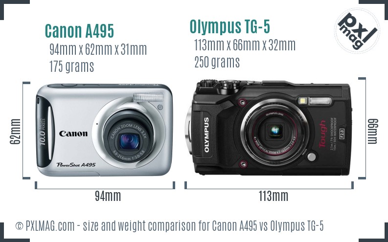 Canon A495 vs Olympus TG-5 size comparison
