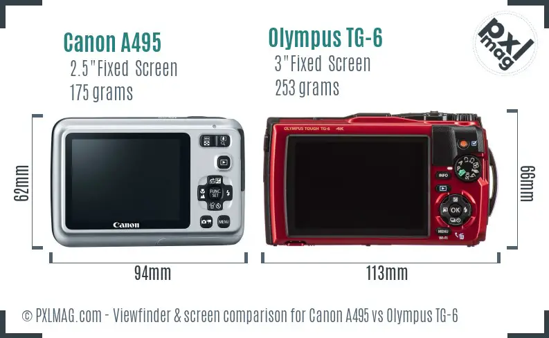 Canon A495 vs Olympus TG-6 Screen and Viewfinder comparison
