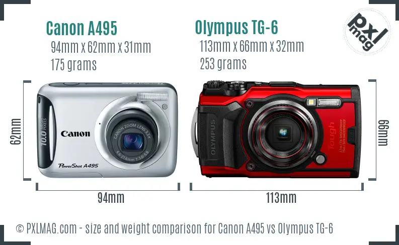 Canon A495 vs Olympus TG-6 size comparison