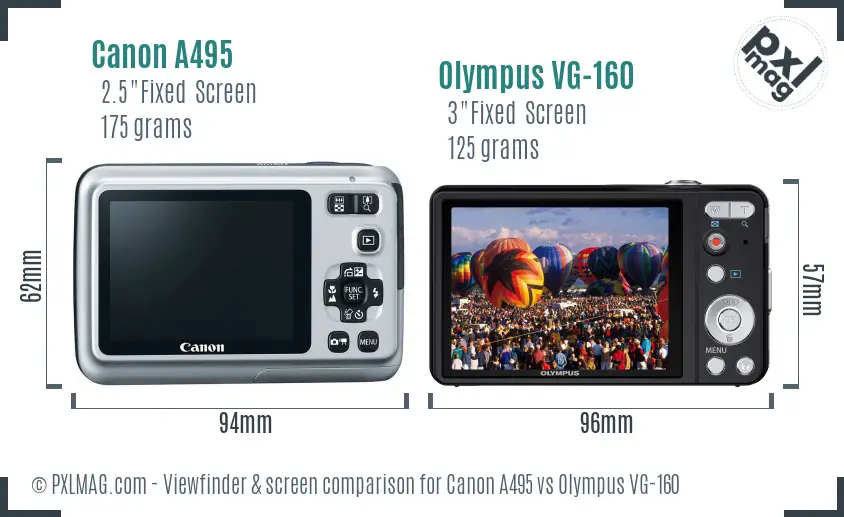 Canon A495 vs Olympus VG-160 Screen and Viewfinder comparison