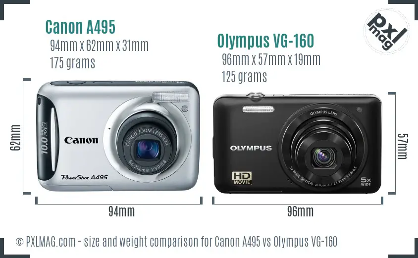 Canon A495 vs Olympus VG-160 size comparison Canon A495 vs Olympus VG-160 size comparison
