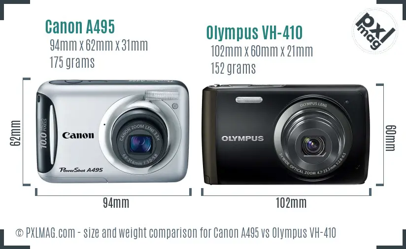 Canon A495 vs Olympus VH-410 size comparison Canon A495 vs Olympus VH-410 size comparison