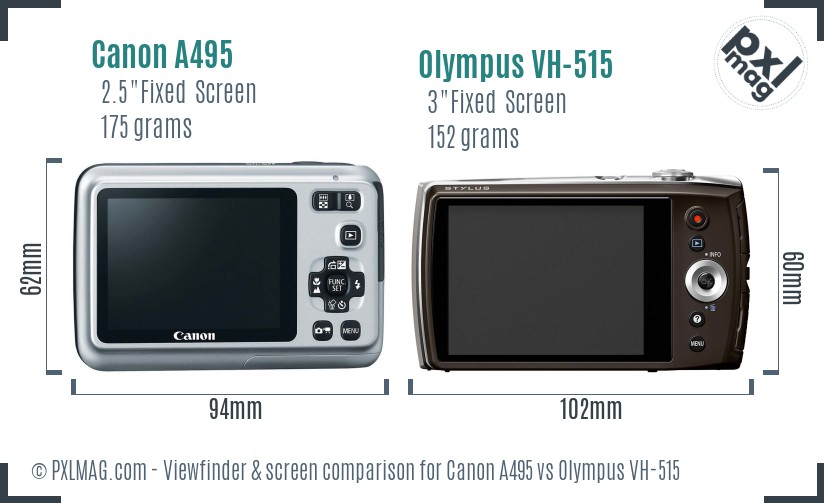 Canon A495 vs Olympus VH-515 Screen and Viewfinder comparison