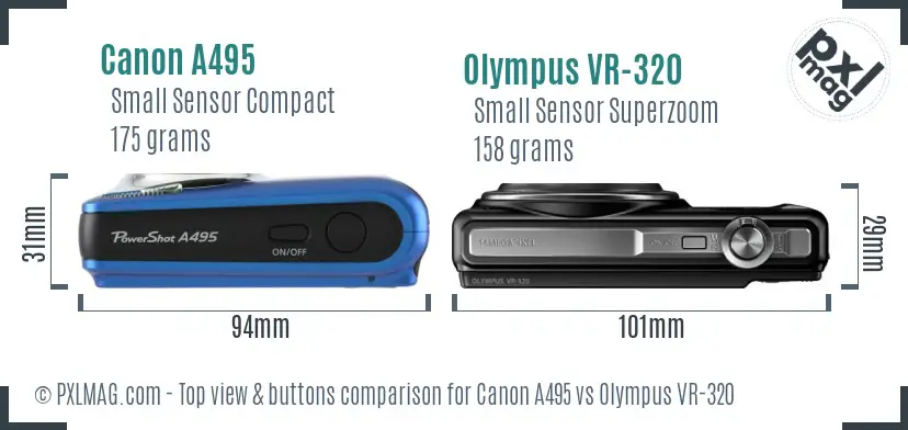 Canon A495 vs Olympus VR-320 top view buttons comparison