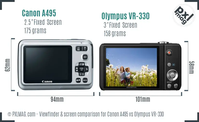 Canon A495 vs Olympus VR-330 Screen and Viewfinder comparison