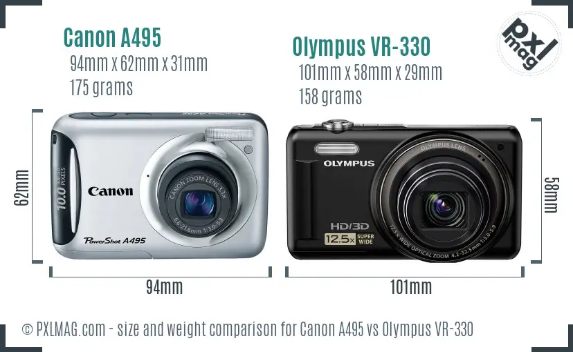 Canon A495 vs Olympus VR-330 size comparison