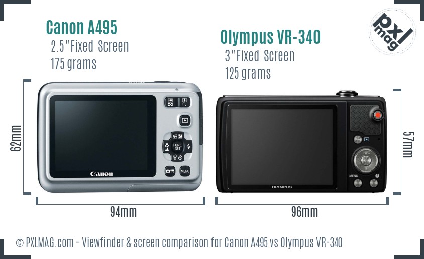 Canon A495 vs Olympus VR-340 Screen and Viewfinder comparison
