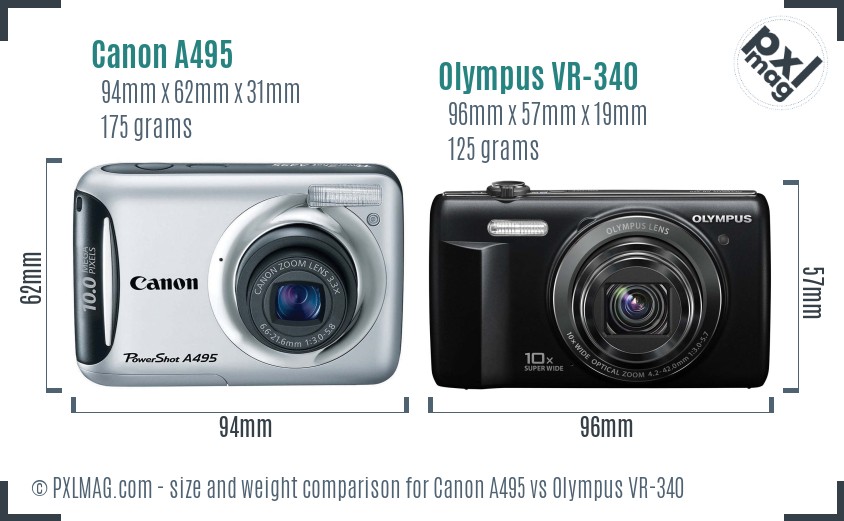 Canon A495 vs Olympus VR-340 size comparison Canon A495 vs Olympus VR-340 size comparison
