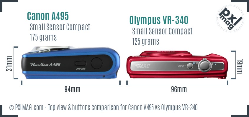 Canon A495 vs Olympus VR-340 top view buttons comparison