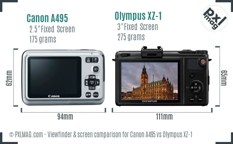 Canon A495 vs Olympus XZ-1 Screen and Viewfinder comparison