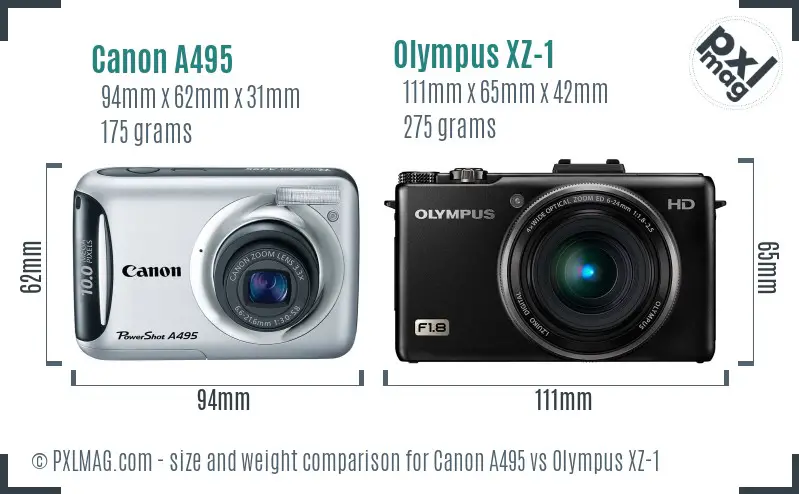 Canon A495 vs Olympus XZ-1 size comparison Canon A495 vs Olympus XZ-1 size comparison