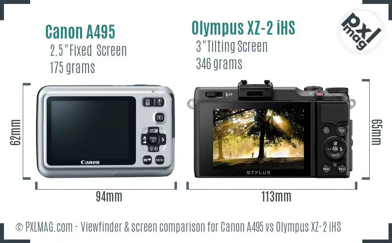 Canon A495 vs Olympus XZ-2 iHS Screen and Viewfinder comparison